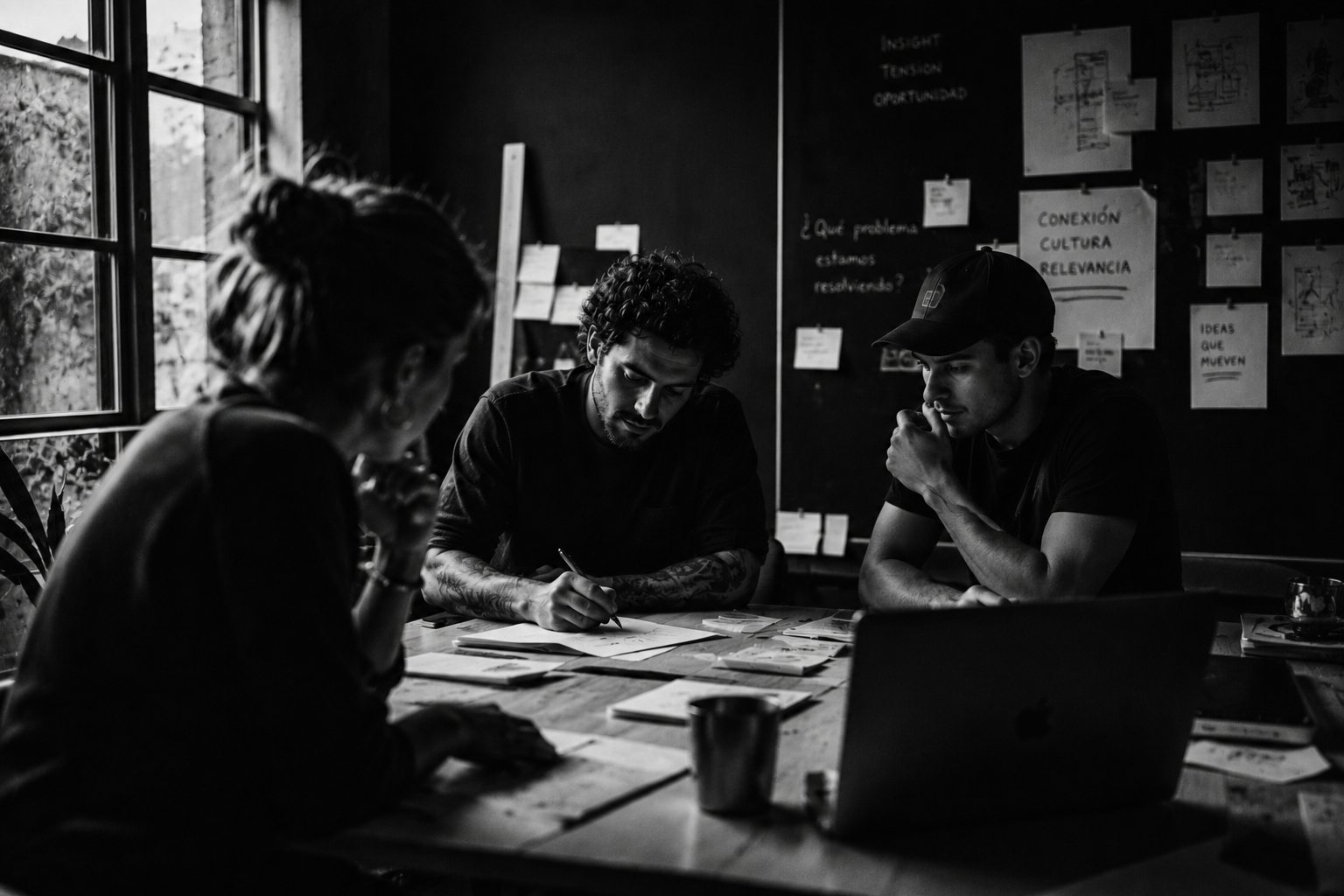 Equipo de estrategia creativa trabajando